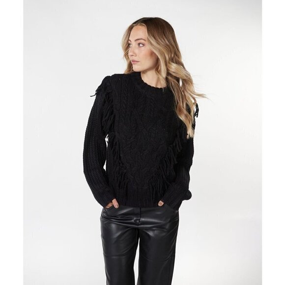 NWT ESQUALO Black Fringe Cable Knit - Picture 3 of 11
